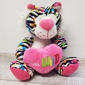 Kids of America Corp Multi Color Plush Tiger Stuffed Animal Hearts Valentines